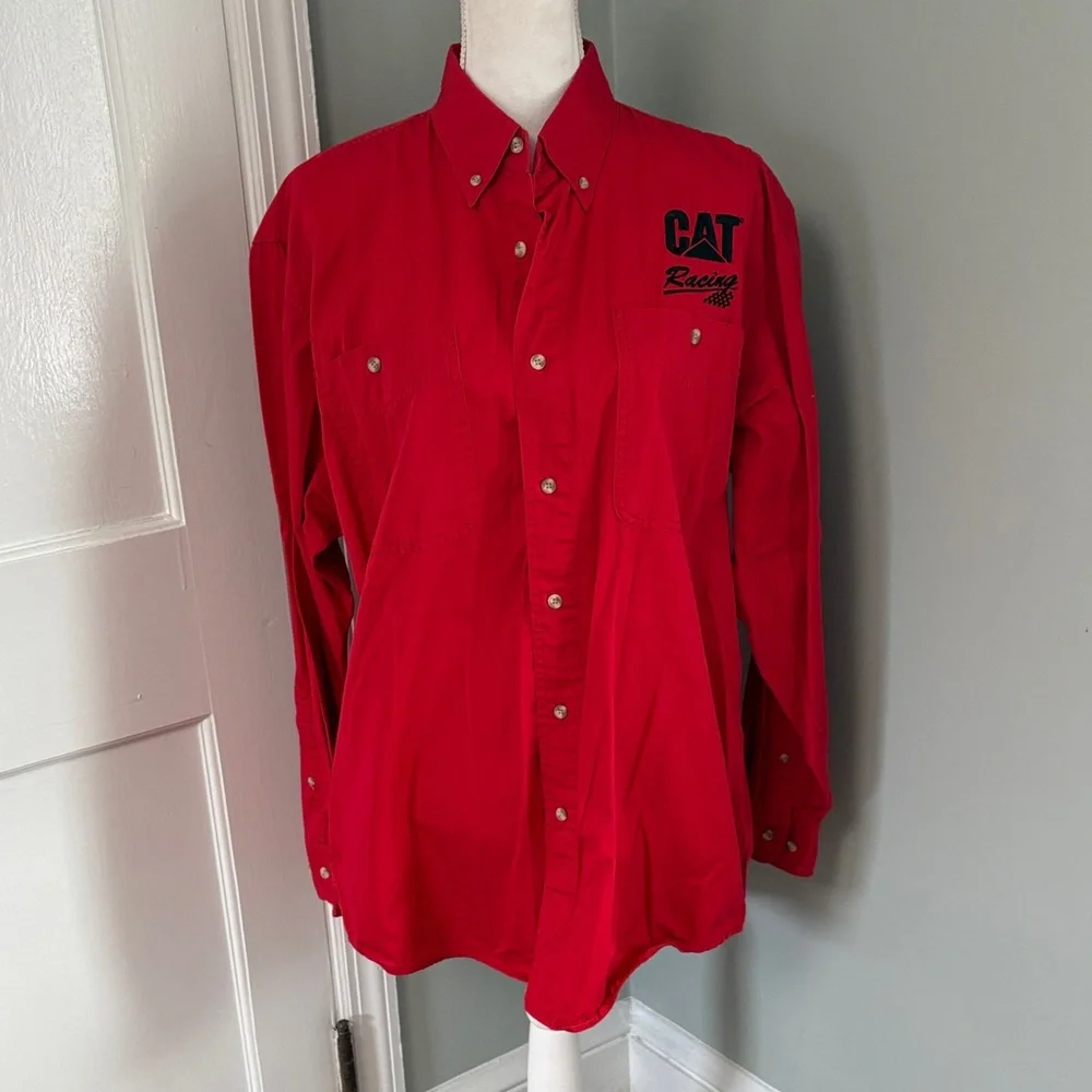 Vintage Ward Burton Men's Red Button Down Shirt Cat Racing NASCAR Medium‎